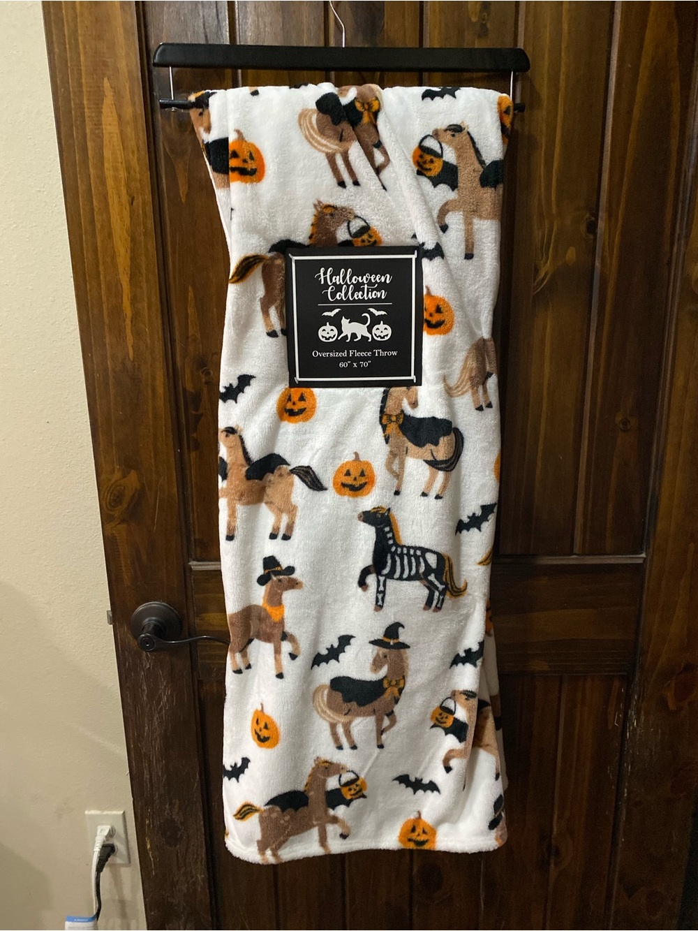 Halloween Horse Fleece Throw Blanket - White & Orange